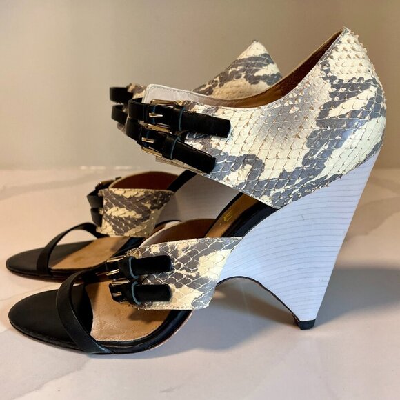 L.A.M.B. Black Grey & Snakeskin Heels Size 10 (fits 9) - Picture 12 of 16